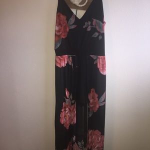 Black Maxi Romper with Rose pattern